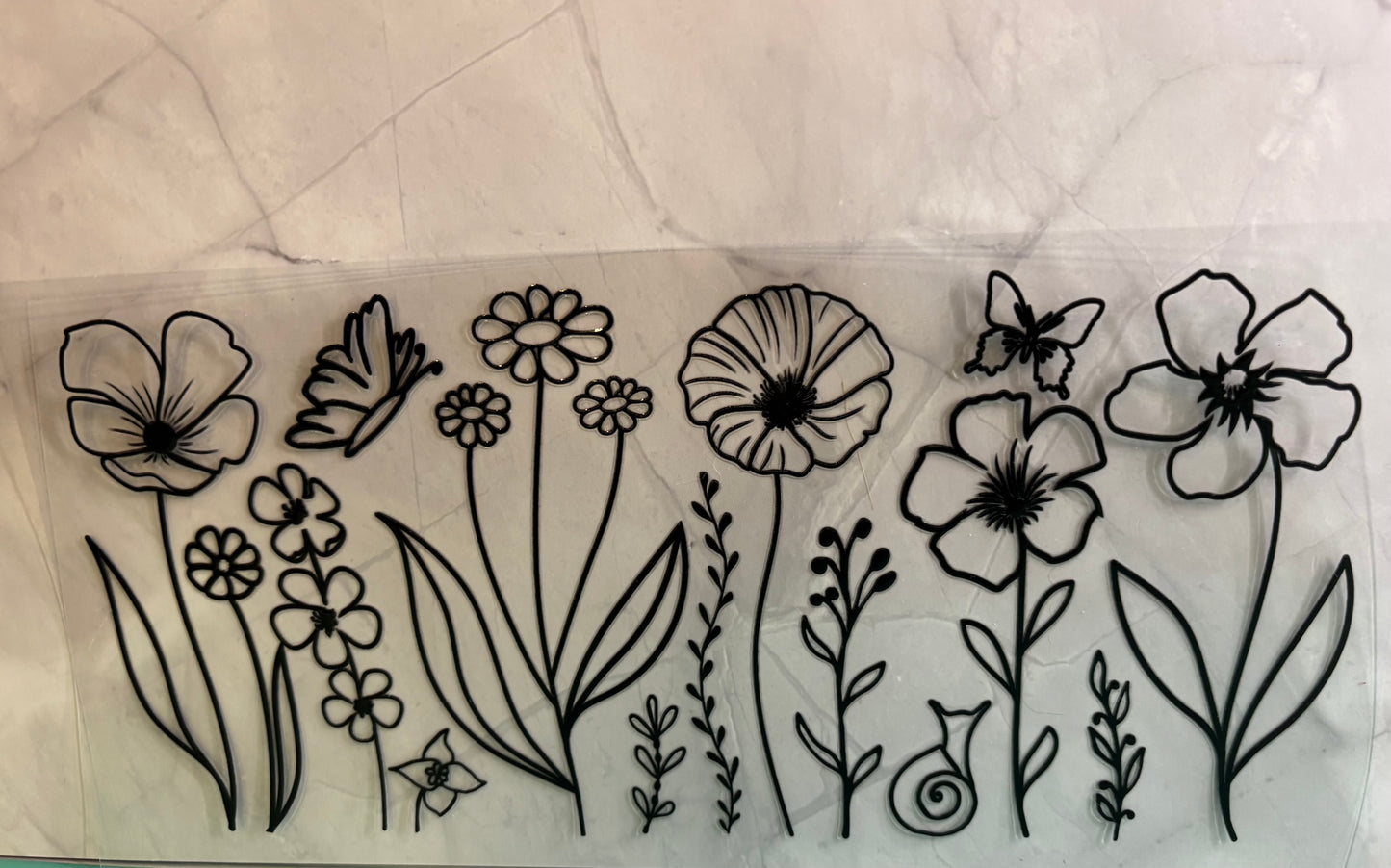 Black Line Butterflies with Flowers