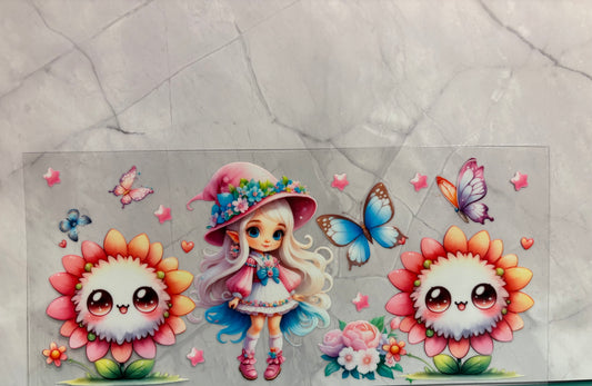 Girl with smiling flowers