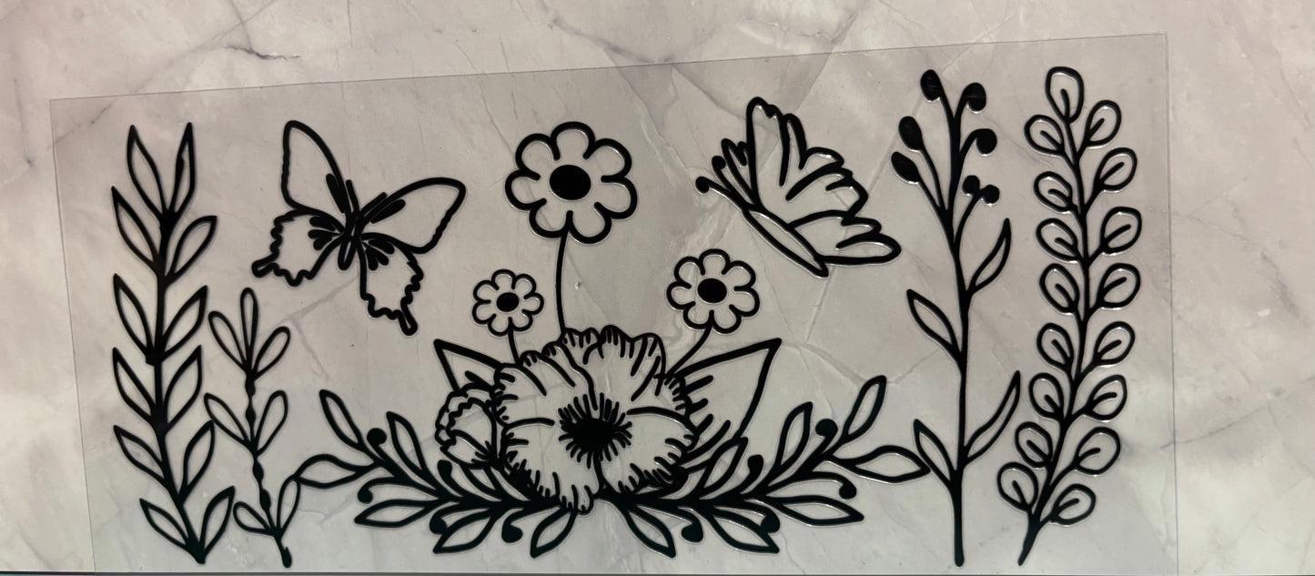 Clear background Flowers with Butterflies