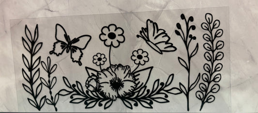 Clear background Flowers with Butterflies